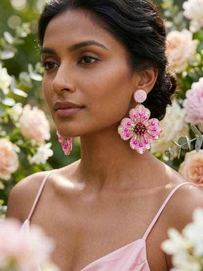 Blush Pink Glow Flower Handmade Beaded Earrings
