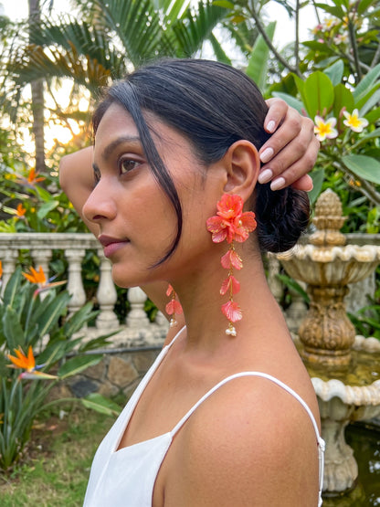 Aurelia Flower Peach Orange Statement Handmade Beaded Earrings