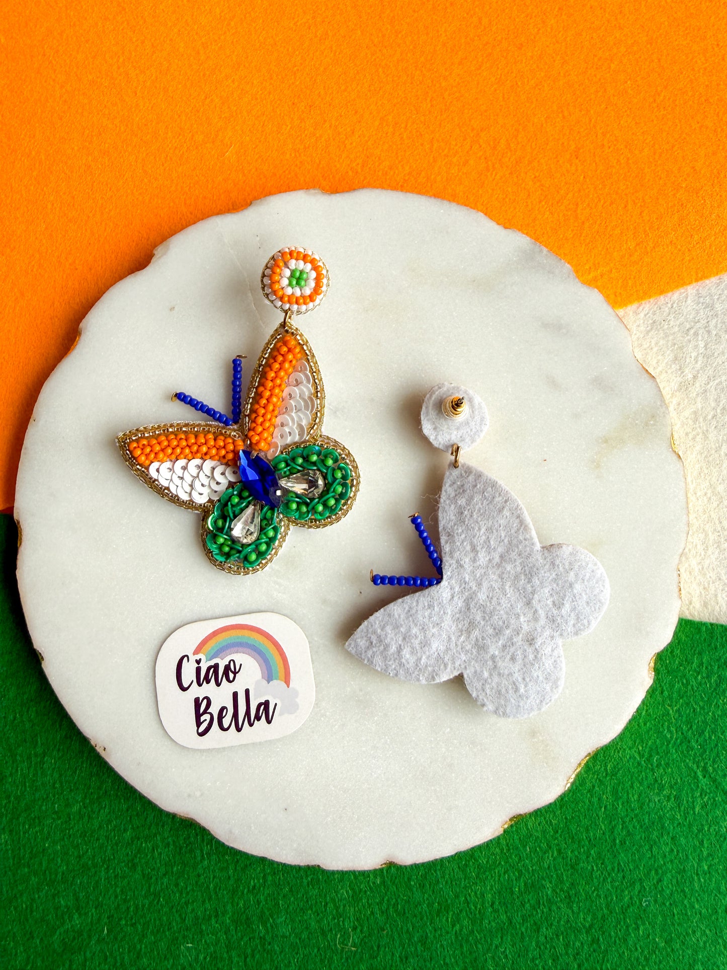 Tiranga Butterfly Handmade Tricolour Beaded Earrings