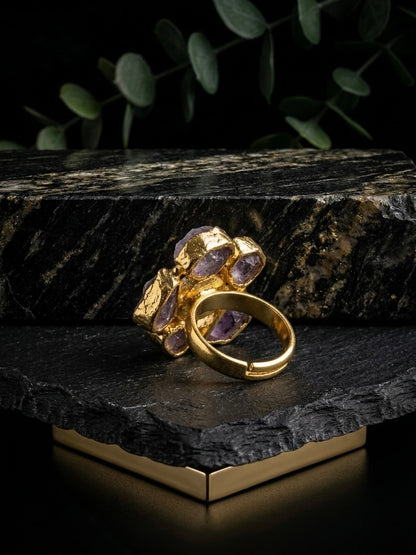 Amethyst Natural Stone Handmade Brass Ring