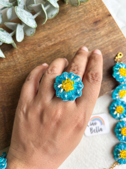 Daisy Dream Blue Handmade Beaded Flower Ring