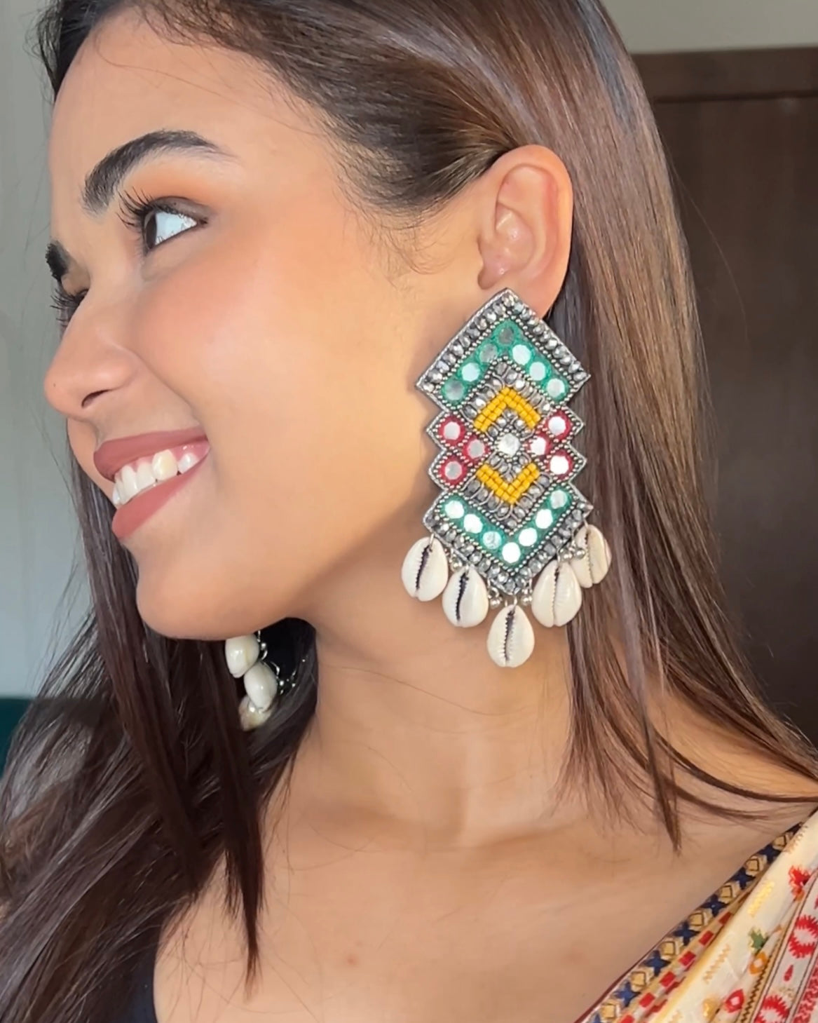 RangRaas Mirror Handmade Beaded Earrings