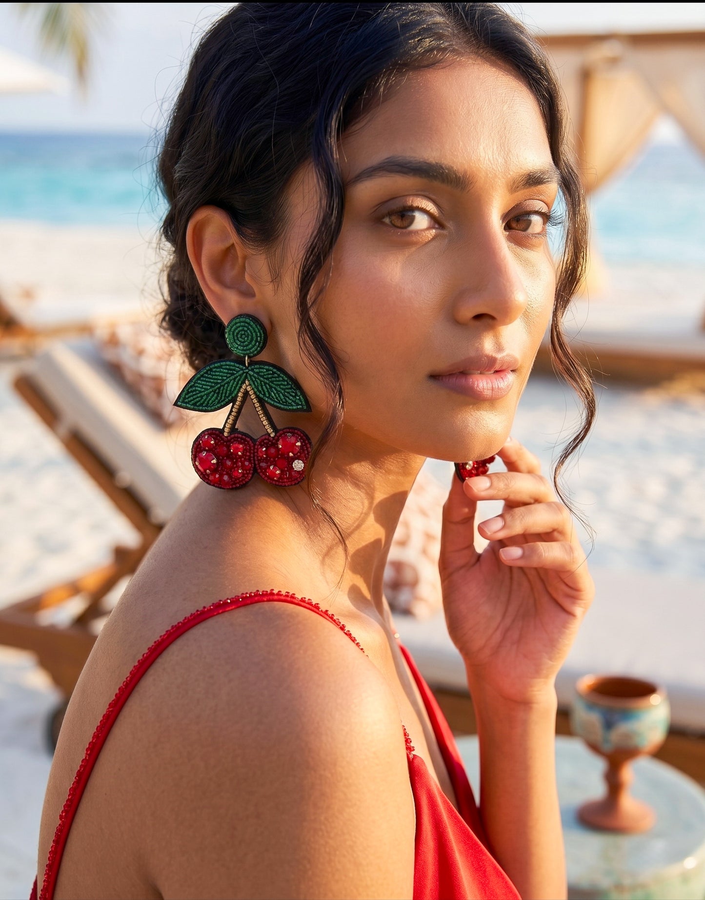 Cherry Love Handmade Beaded Earrings