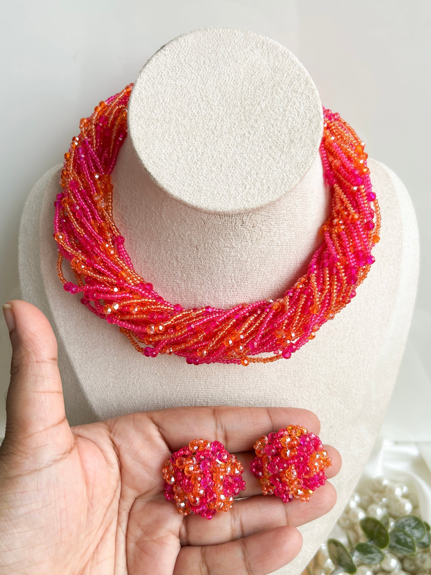 Gulnar Handmade Beaded Necklace + Earrings Set