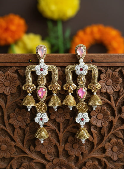 Rajwada Blush Pink Danglers Handmade Beaded Statement Earrings