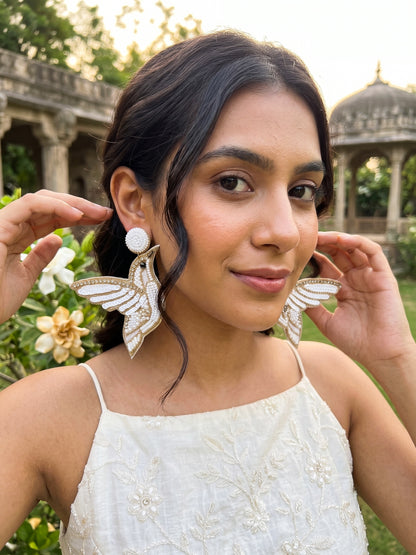 Ivory Humming Bird Handmade Beaded Earrings