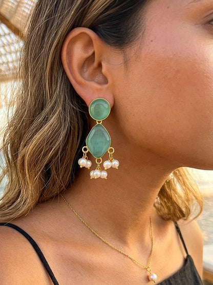 Gem Drop – Teal Handmade Brass Earrings