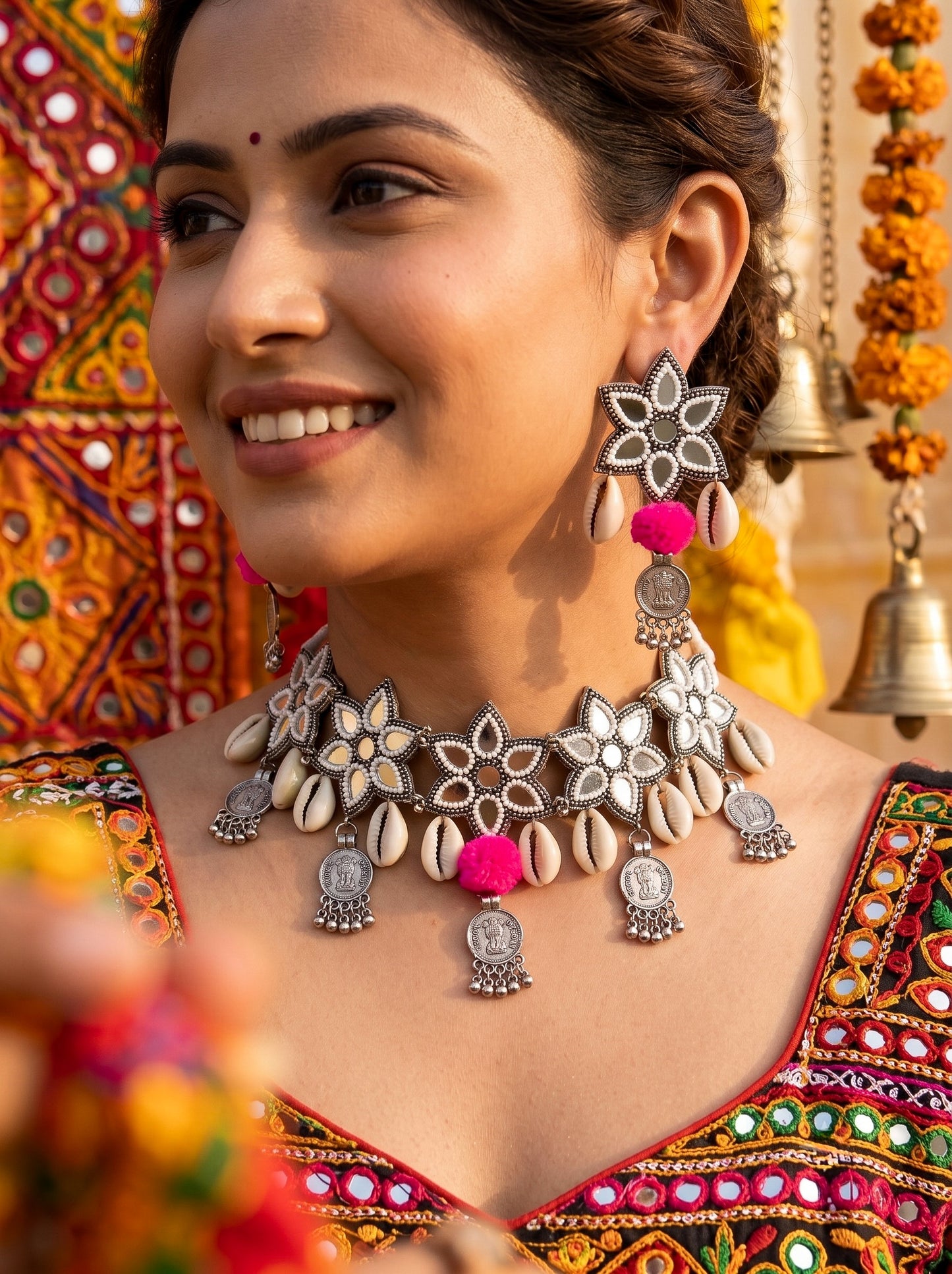 Naaz Mirror Handmade Beaded Necklace & Earrings Set