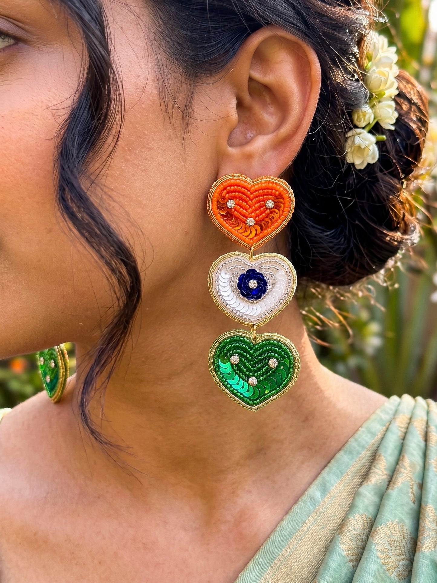 Heart of India Handmade Tricolour Beaded Earrings