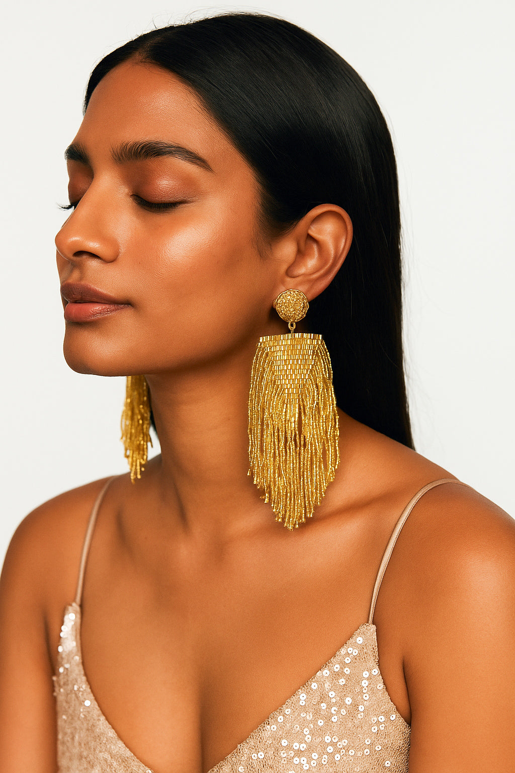 Luxe Gold Handmade Beaded Tassel Earrings