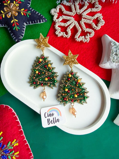 Sparkling Christmas Tree Handmade Beaded Earrings