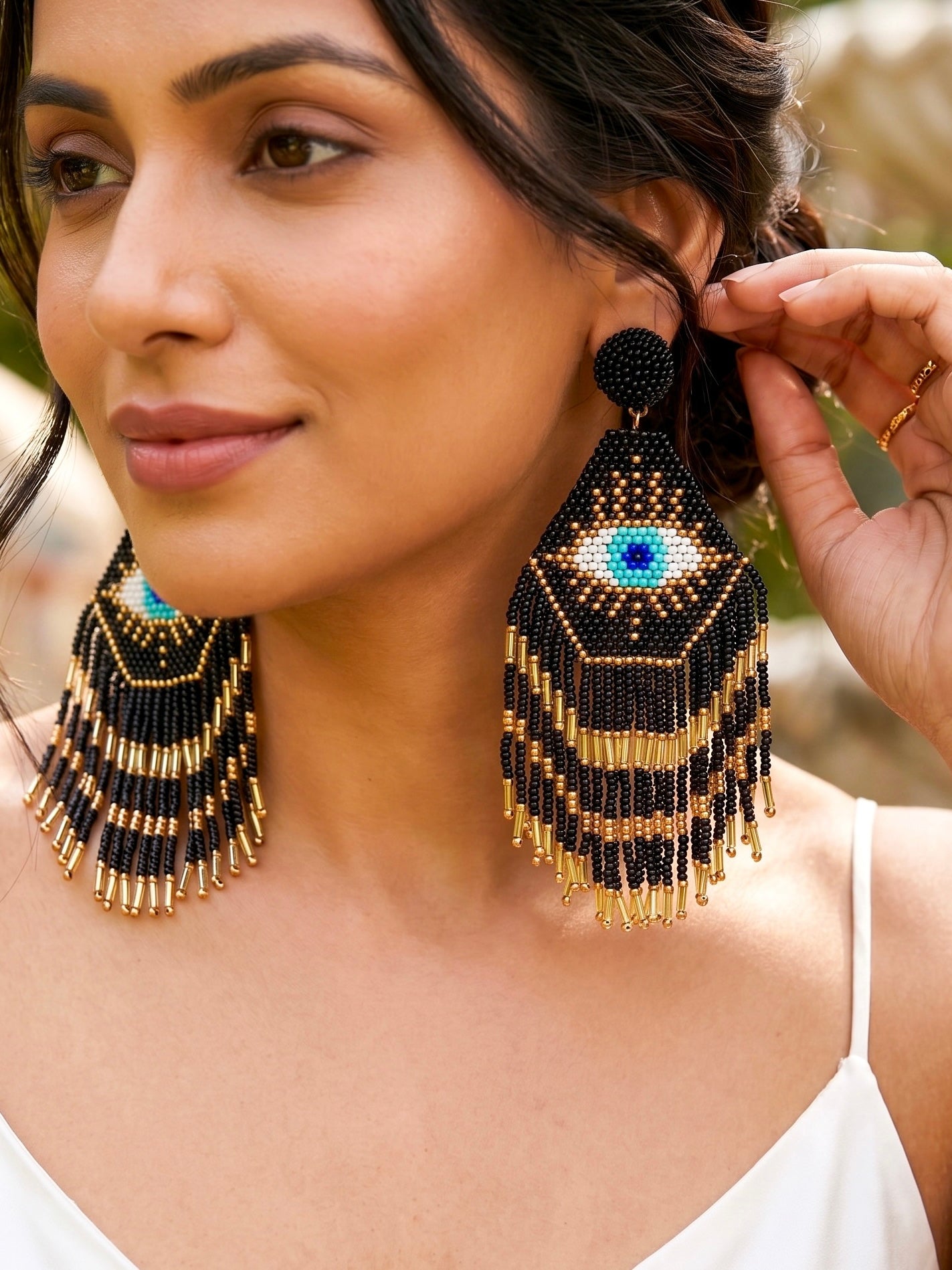 Nazarbattu Evil Eye Handmade Beaded Tassel Earrings