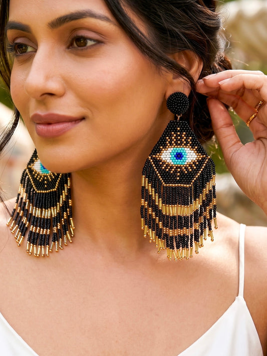 Nazarbattu Evil Eye Handmade Beaded Tassel Earrings