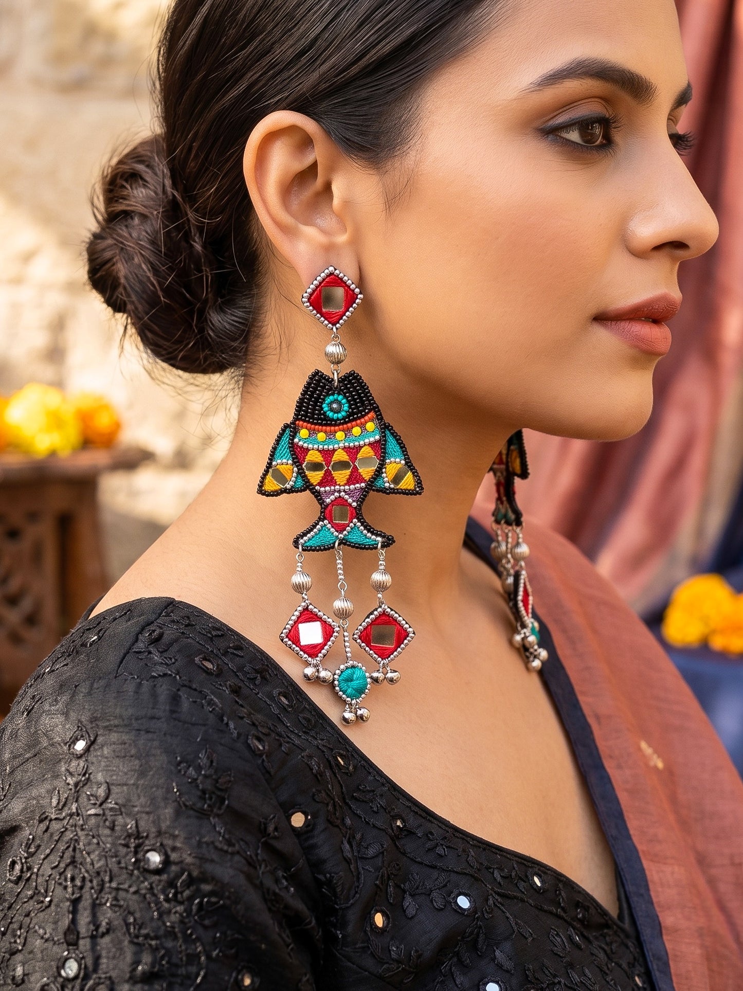 Matsya Mirror Handmade Beaded Earrings