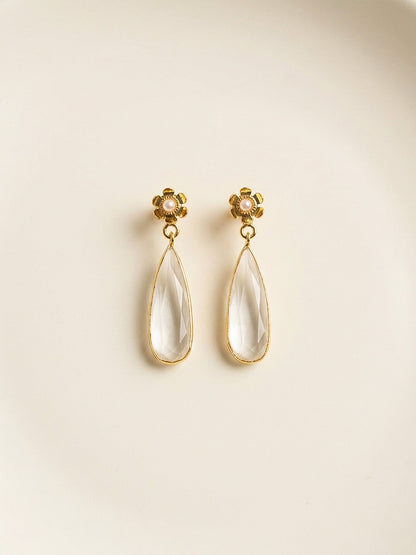 Pixie Drops Clear White Handmade Brass Earrings