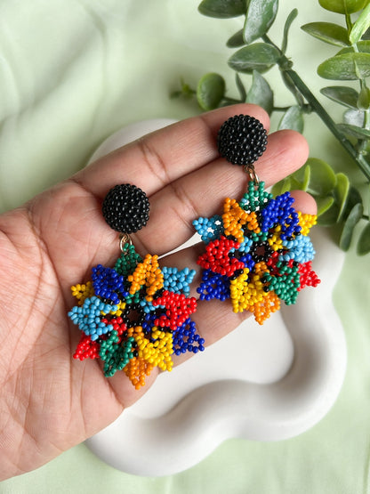 Blossoming Rainbow Flower Handmade Beaded Earrings
