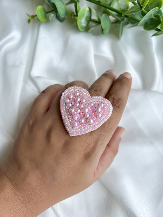 Blushing Pearlheart Handmade Beaded Ring