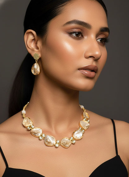 Baroque Pearl Kundan Handmade Brass Necklace Set