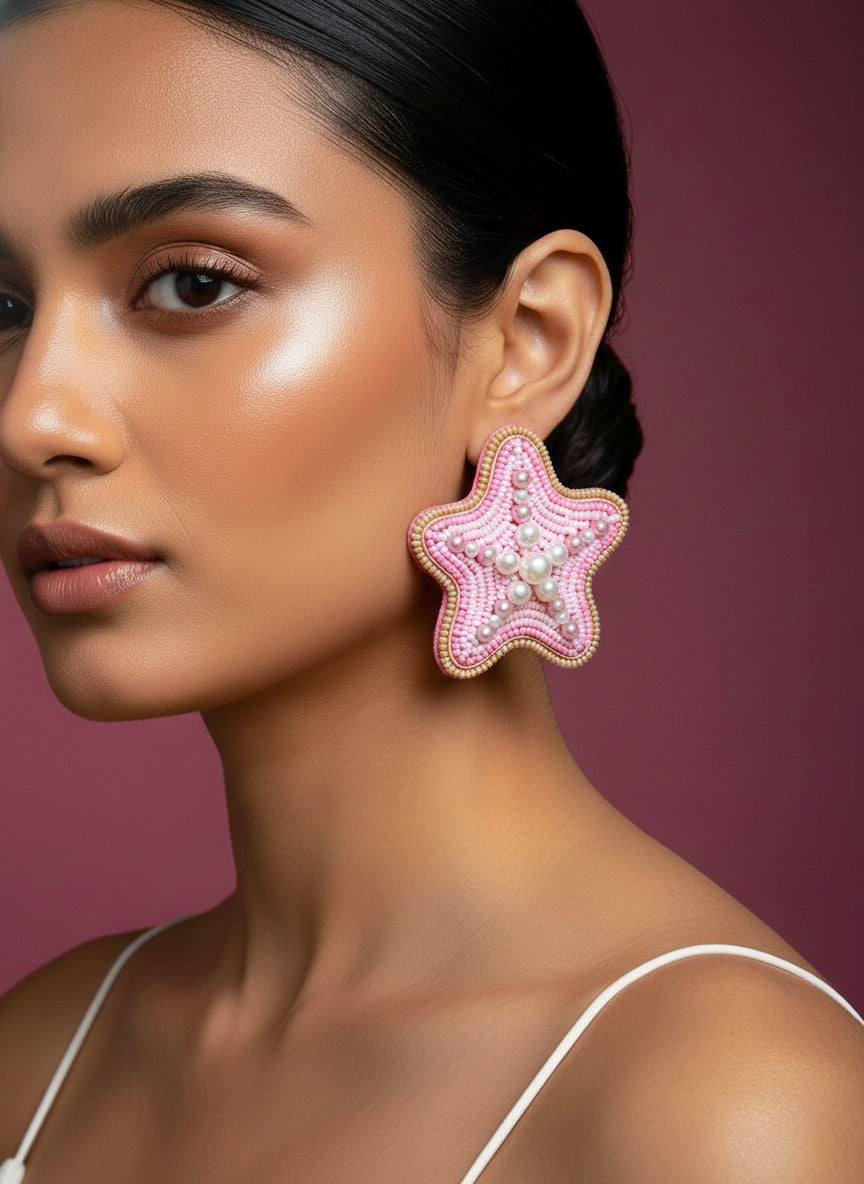 Blushy Starfish Handmade Beaded Earrings