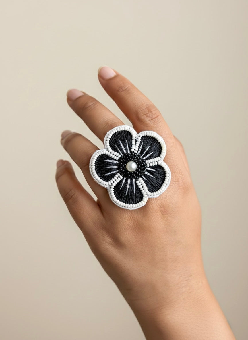 Twilight Blossom Handmade Beaded Ring