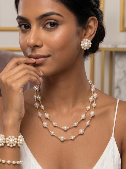 Serena Pearl Handmade Necklace + Stud Earrings Set