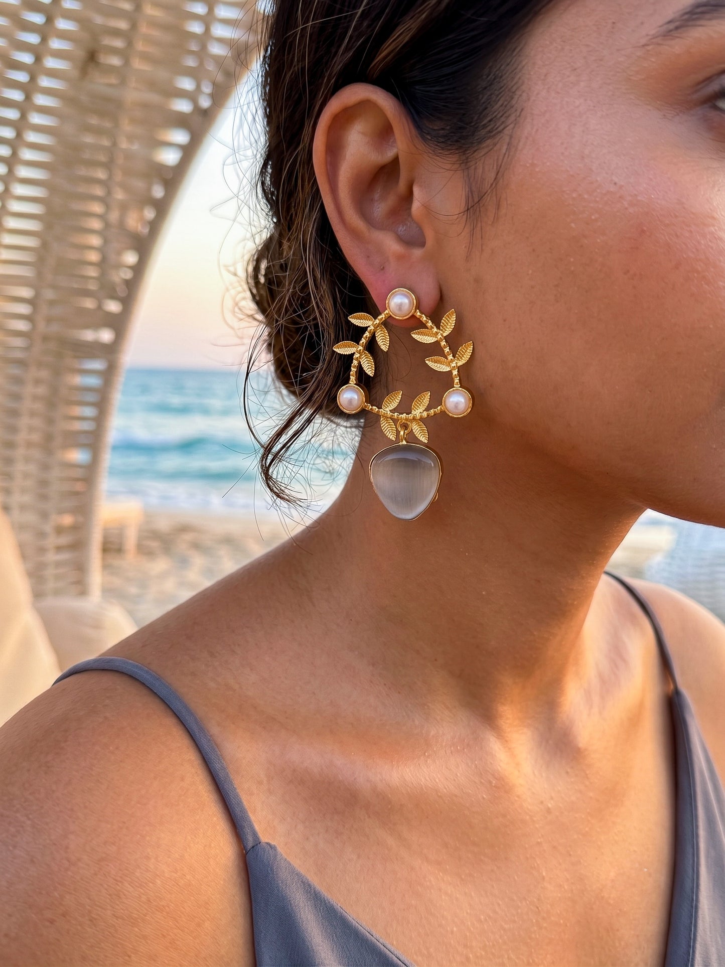 Olivia Grey Drop Handmade Brass Earrings