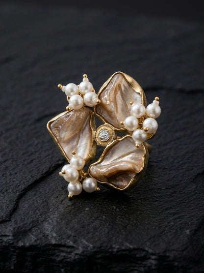 Mother of Pearl Kundan Handmade Brass Ring