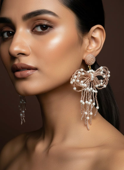 Pookie Bow (Rose Gold) Handmade Beaded Earrings