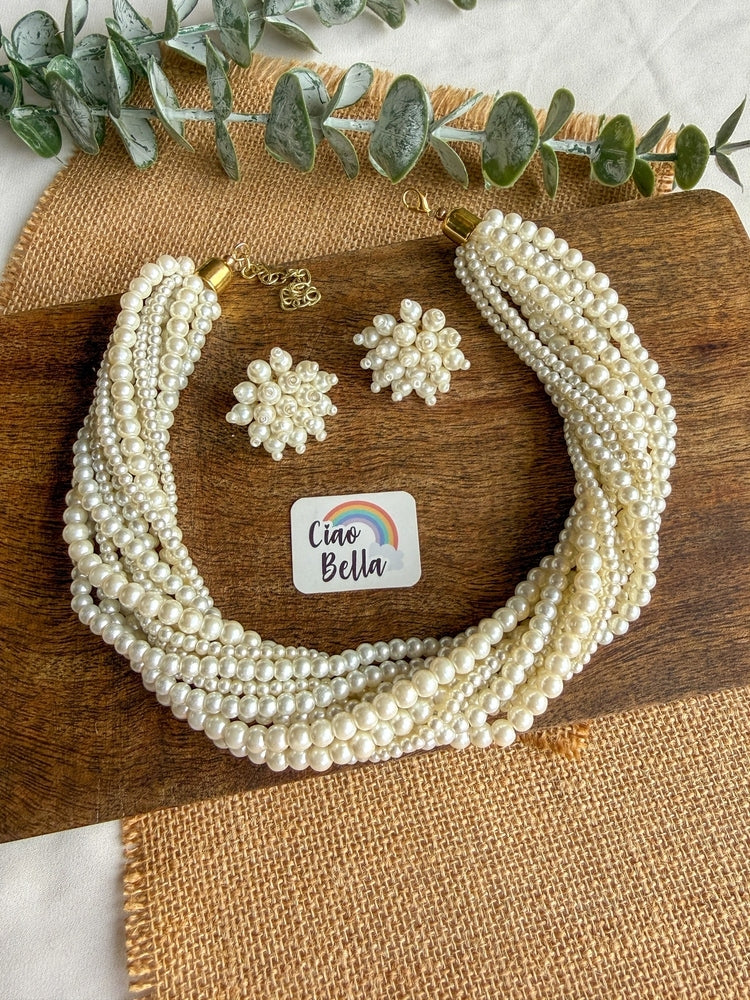 Maya Pearl Handmade Necklace + Stud Earrings Set