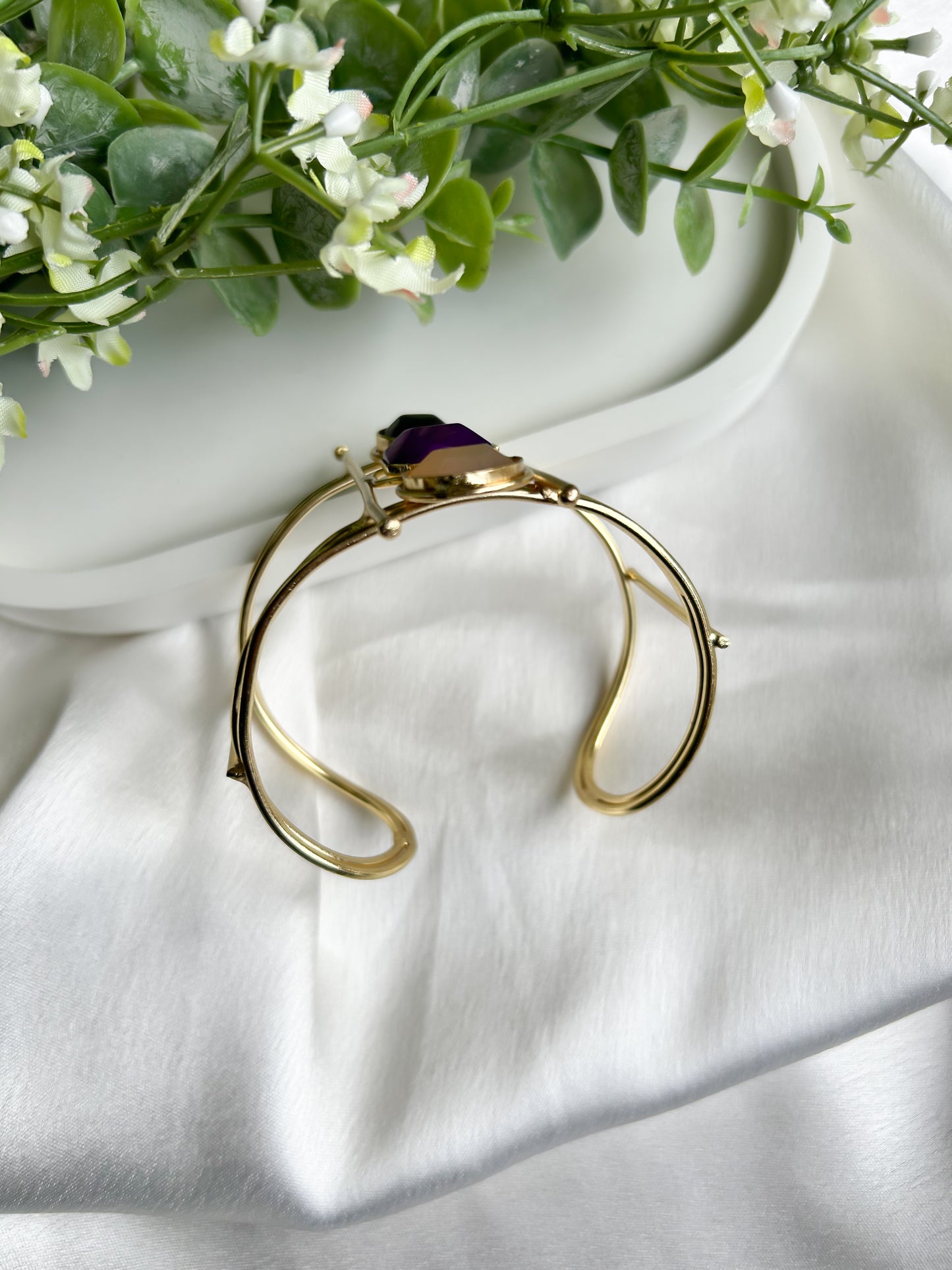 Mystic Gem Brass Cuff Bracelet