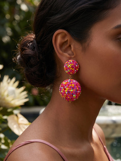 Tutti Frutti Pink Rainbow Drop Handmade Beaded Earrings