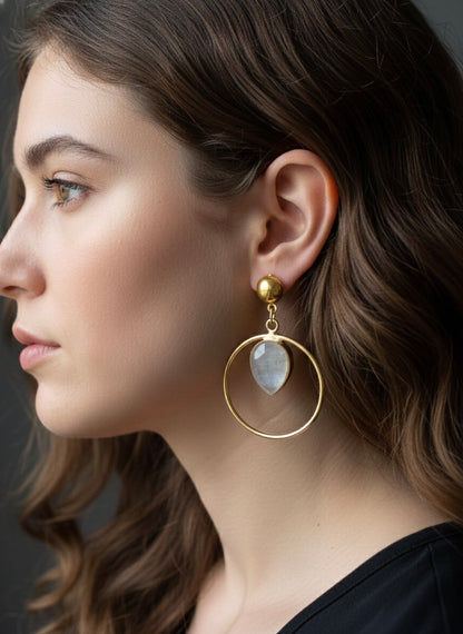 White Monalisa Teardrop Handmade Brass Earrings