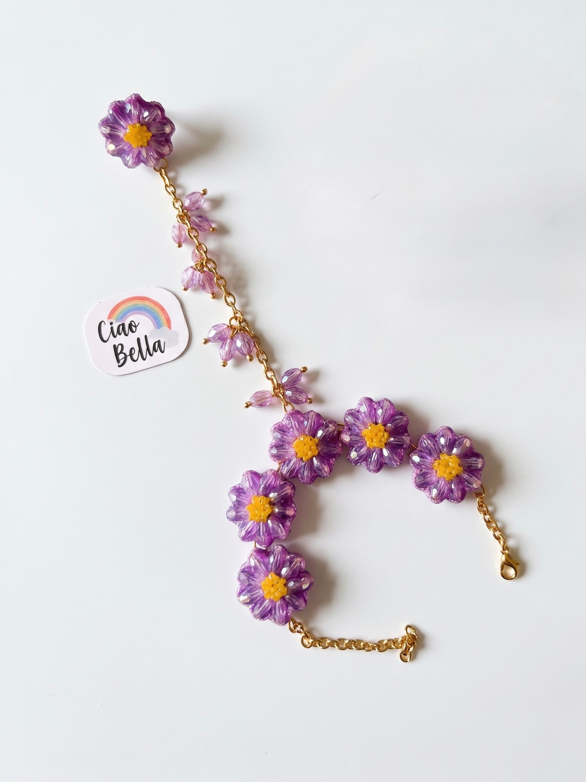 Sparkling Lilac Purple Daisy Handmade Beaded Hathphool (Single Hand)