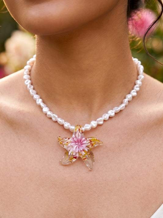 Hawaiian Starfish Pearl Handmade Beaded Chain Necklace