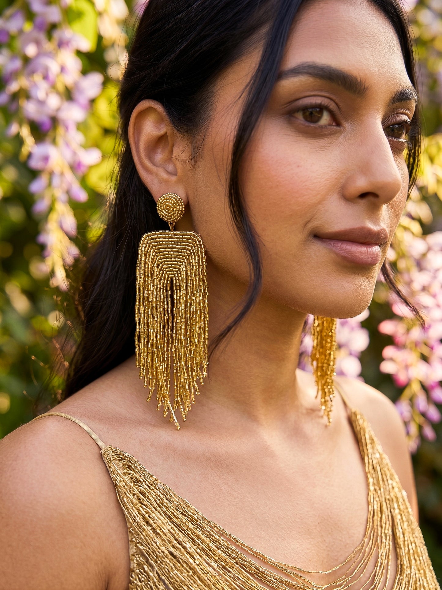 Luxe Gold Handmade Beaded Tassel Earrings