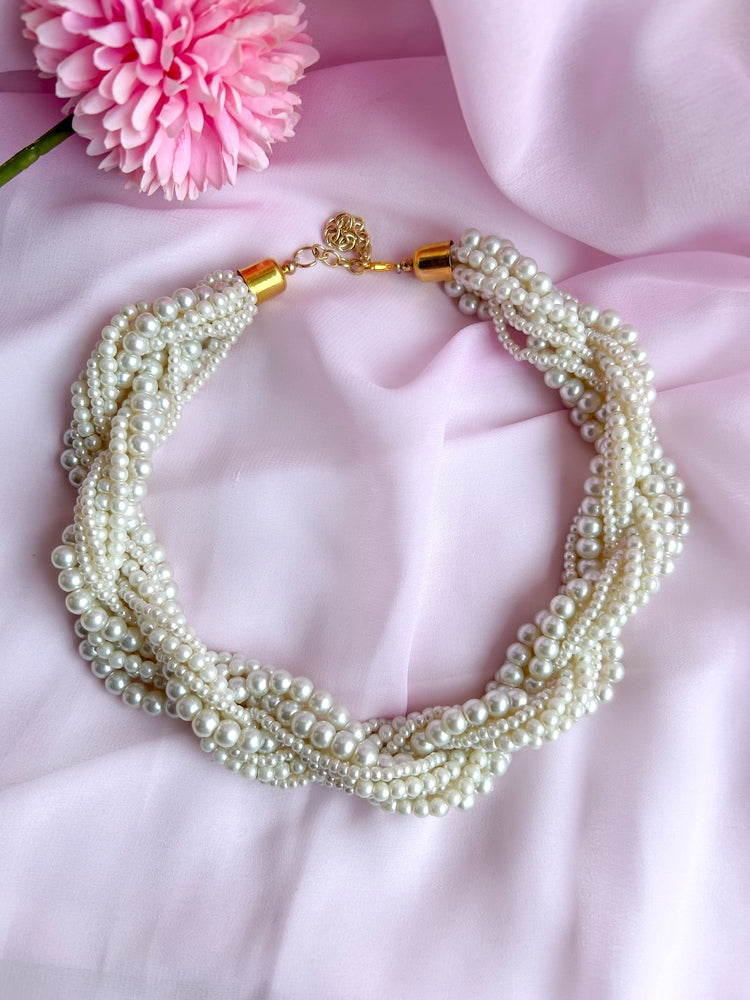 Noor Twisted Pearl Fall Handmade Necklace + Earrings Set