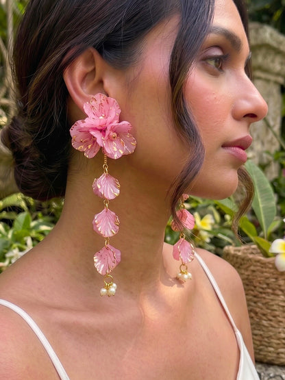 Aurelia Flower Blush Pink Statement Handmade Beaded Earrings