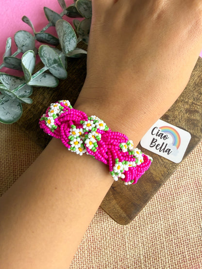 Luxe Flora Rose Pink Handmade Beaded Bracelet
