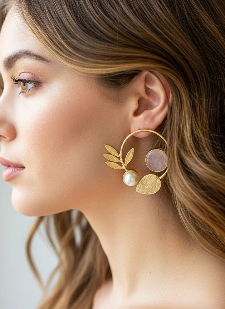 Orelia Blush Pink Stud Handmade Brass Earrings