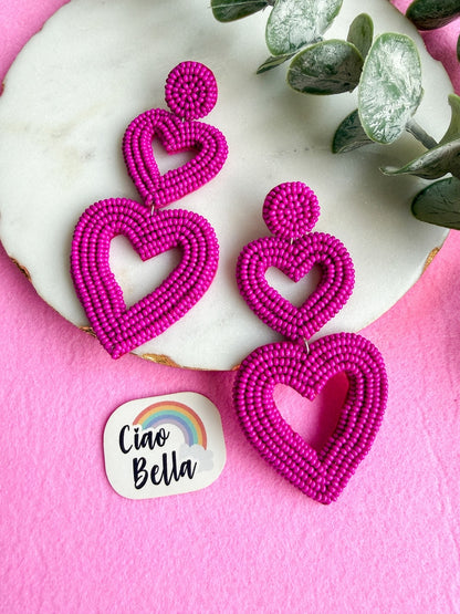 Steal My Love Handmade Beaded Pink Heart Shaped Earrings