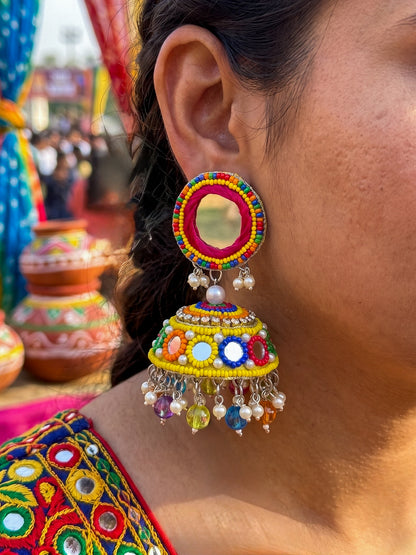 Rangili Yellow Mirror Handmade Beaded Jhumka Earrings
