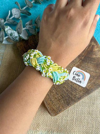 Luxe Flora Light Blue Yellow Handmade Beaded Bracelet