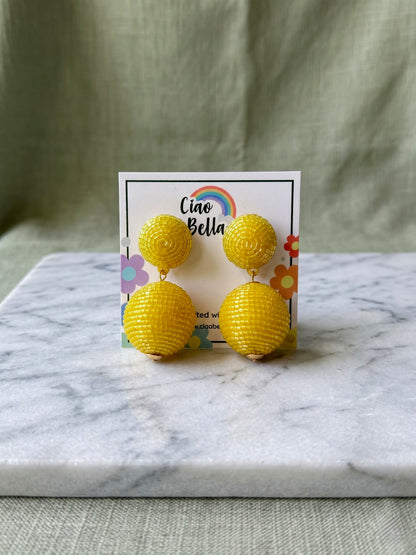 Sunshine Yellow Round Drop Handmade Beaded Earrings