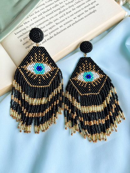 Nazarbattu Evil Eye Handmade Beaded Tassel Earrings