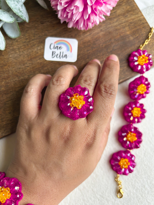 Daisy Dream Pink Handmade Beaded Flower Ring
