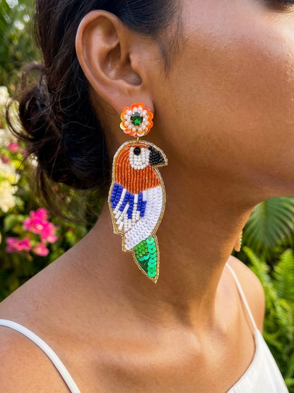 Tiranga Parrot Handmade Tricolour Beaded Bird Earrings