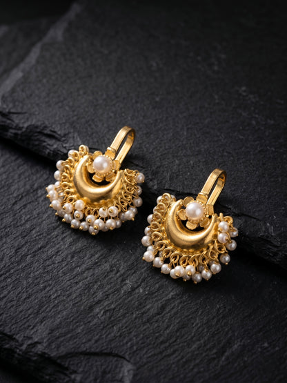 Noor Crescent Bugadi Pearl Handmade Brass Earrings
