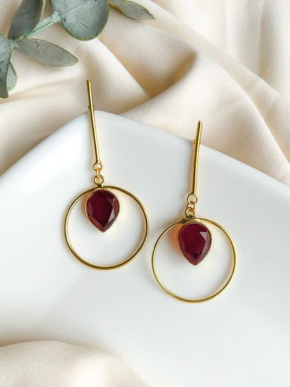 Deep Red Monalisa Teardrop Handmade Brass Earrings