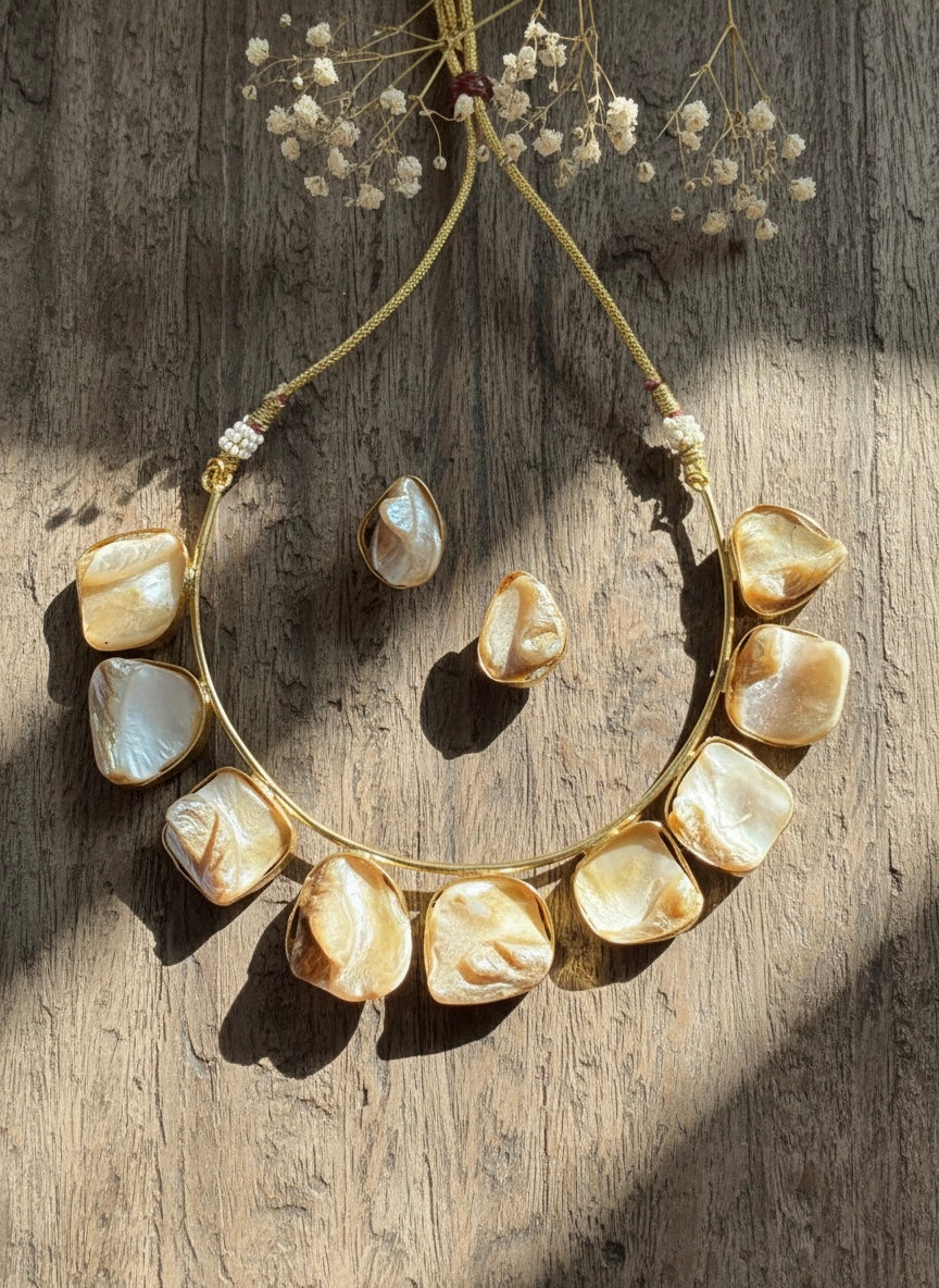 Baroque Pearl Handmade Brass Hasli Necklace Set