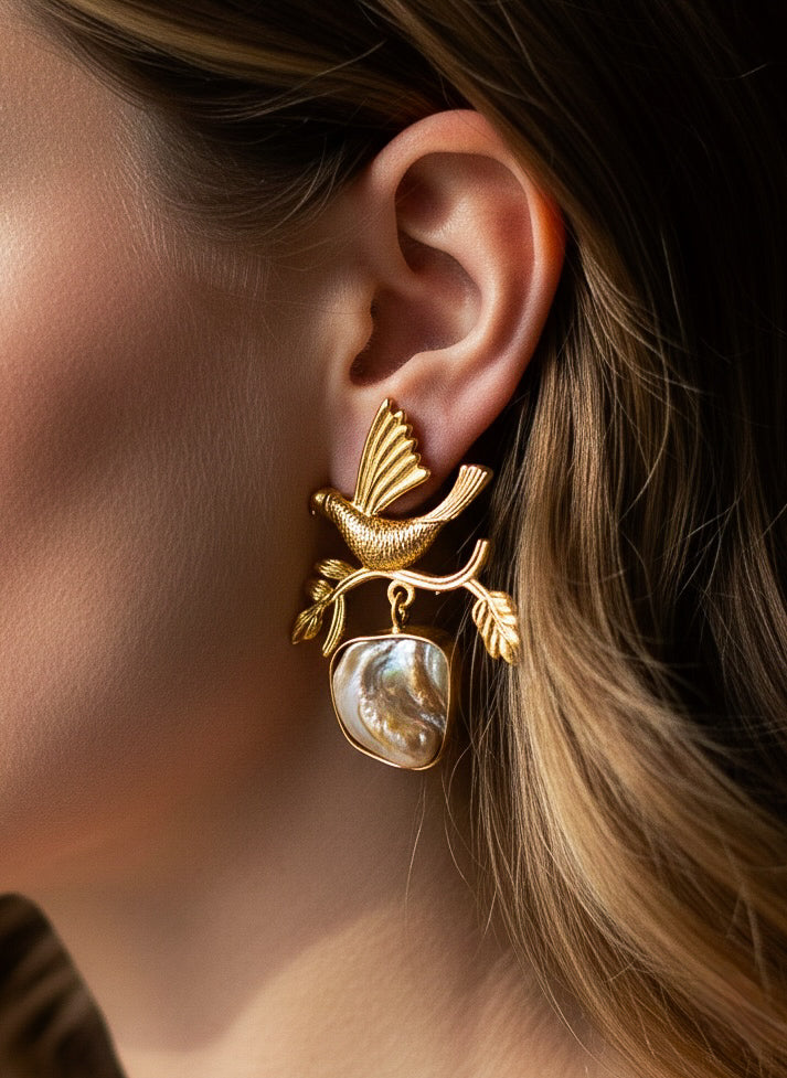 Golden Bird Handmade Brass Earrings